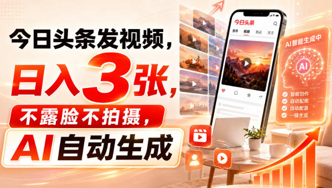 今日头条发视频，日入3张，不露脸不拍摄，AI自动生成-heixxmi