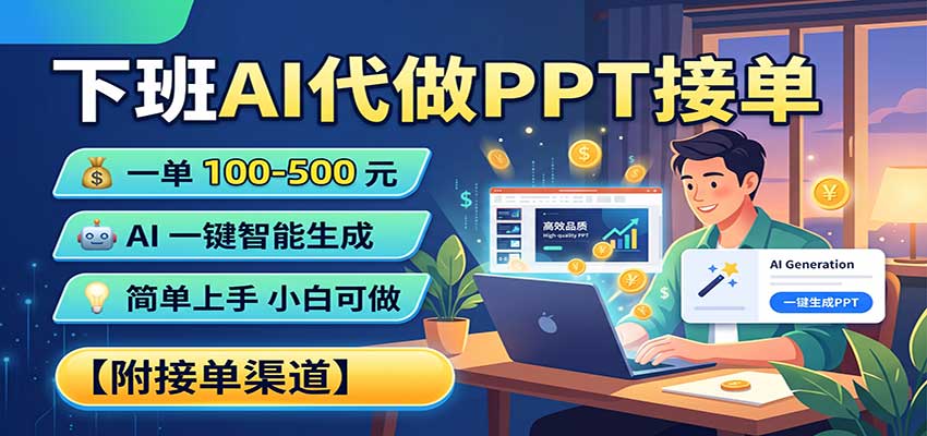 下班AI代做PPT接单，一单100-500，AI一键生成，小白也能做，附接单渠道-heixxmi