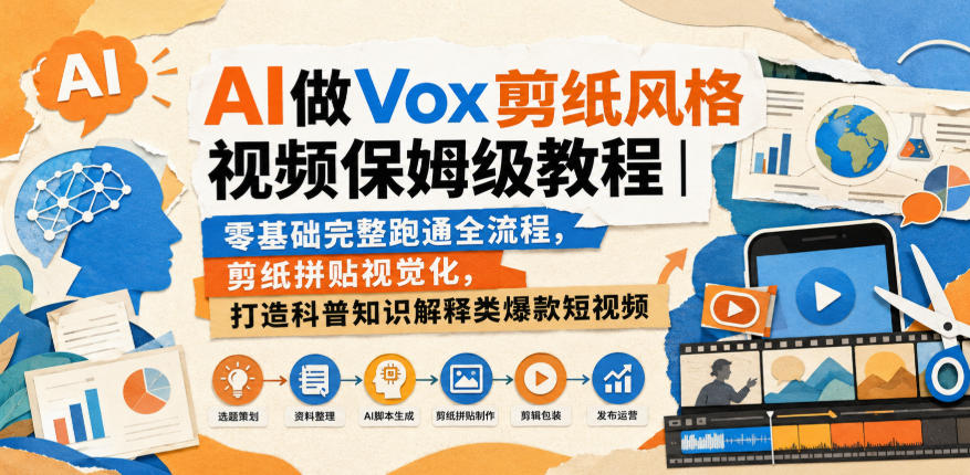 AI做Vox剪纸风格视频保姆级教程｜零基础完整跑通全流程，剪纸拼贴视觉化，打造科普知识解释类爆款短视频-heixxmi