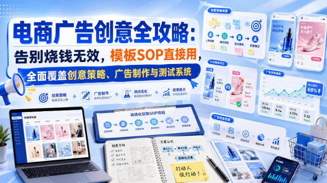 电商广告创意全攻略：告别烧钱无效，模板SOP直接用，全面覆盖创意策略、广告制作与测试系统【原创双语字幕】-heixxmi