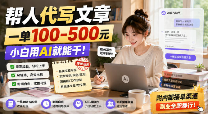 帮人代写文章，一单100-500，小白用AI就能干，附内部接单渠道，副业全职都行【揭秘】-heixxmi