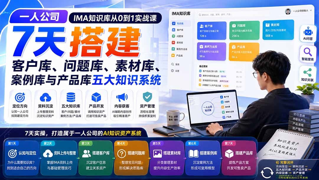 一人公司IMA知识库从0到1实战课：7天搭建客户库、问题库、素材库、案例库与产品库五大知识系统-heixxmi