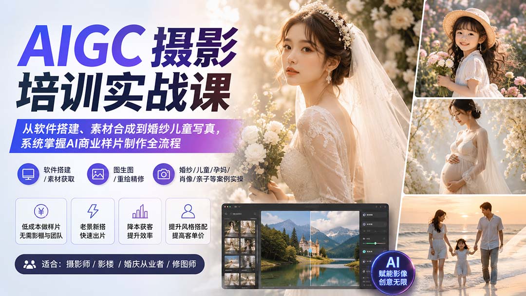 AIGC摄影培训实战课：从软件搭建、素材合成到婚纱儿童写真，系统掌握AI商业样片制作全流程-heixxmi