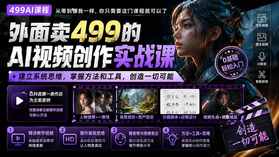 外面卖499的AI视频创作实战课：建立系统思维，掌握方法和工具，创造一切可能。-heixxmi