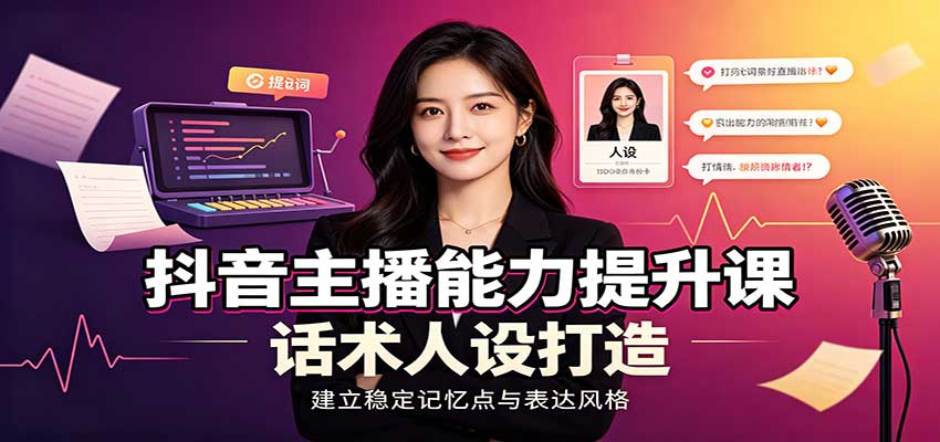 抖音主播能力提升课：账号底层逻辑，直播间搭建调试，话术人设打造全套教学-heixxmi