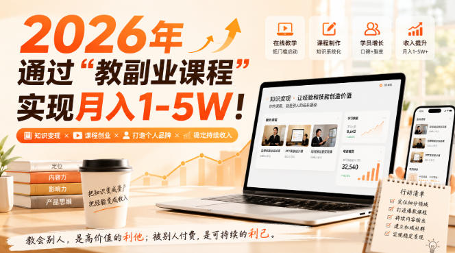 2026年通过“教副业课程”实现月入1-5W！毫无保留的全部教给你，长期稳定【揭秘】-heixxmi