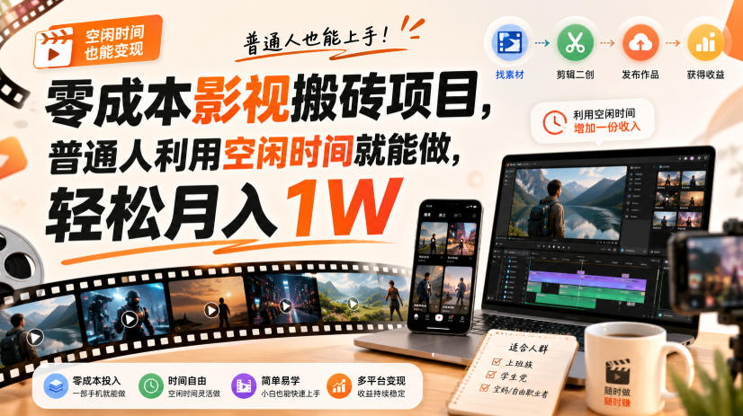 零门槛影视搬砖项目，月入万元，玩法稳定普通人可落地的长期副业！-heixxmi