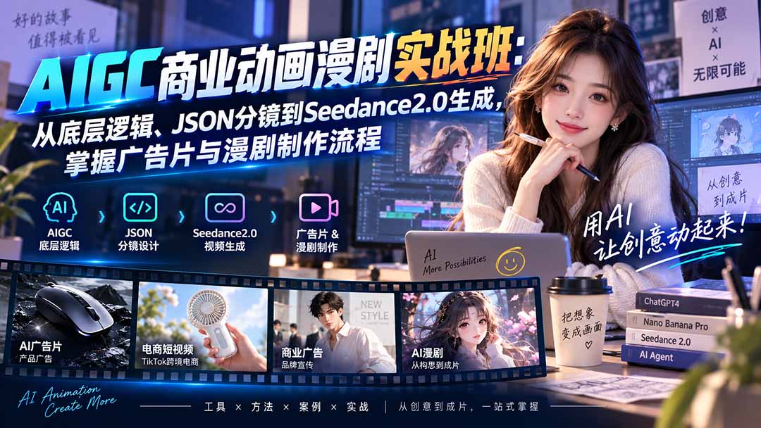 AIGC商业动画漫剧实战班-更新：从底层逻辑、JSON分镜到Seedance2.0生成，掌握广告片与漫剧制作流程-heixxmi