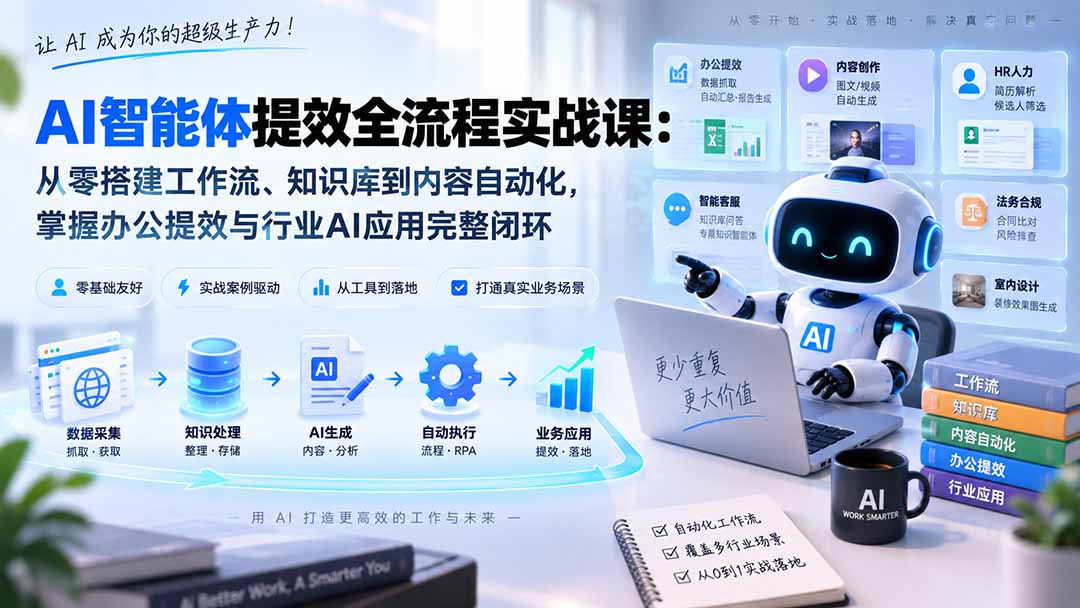 AI智能体提效全流程实战课：从零搭建工作流、知识库到内容自动化，掌握办公提效与行业AI应用完整闭环-heixxmi