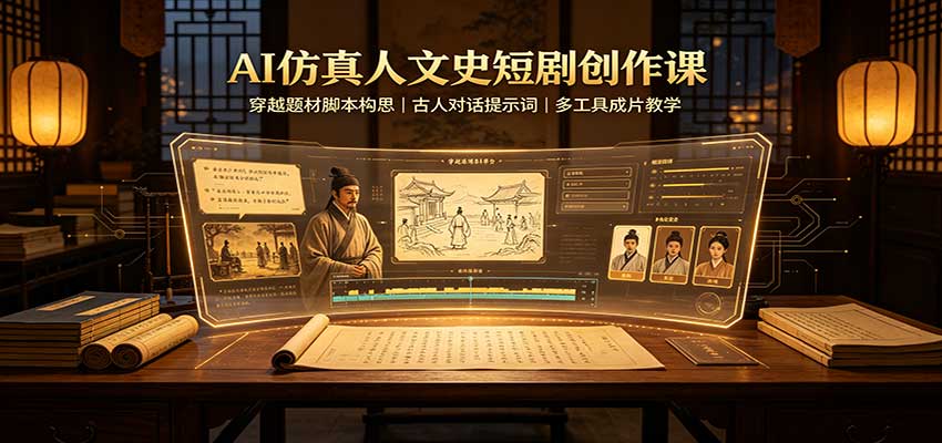 AI仿真人文史短剧创作课：穿越题材脚本构思，古人对话提示词，多工具成片教学-heixxmi