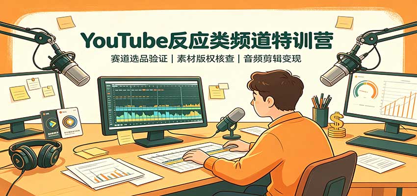 YouTube反应类频道特训营：赛道选品验证，素材版权核查，音频剪辑变现-heixxmi