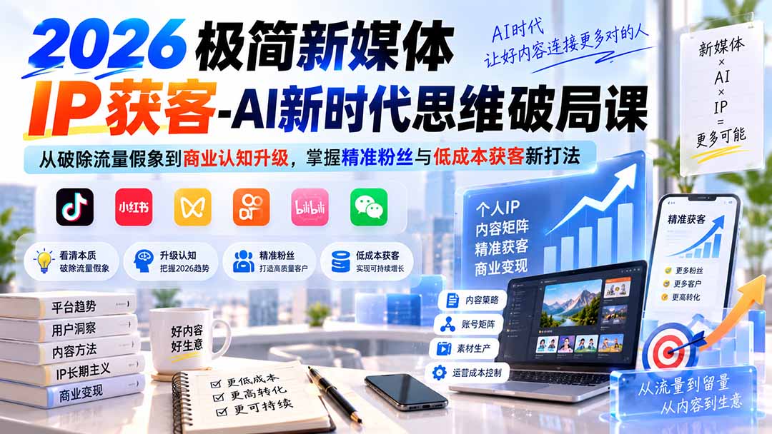 2026极简新媒体IP获客-AI新时代思维破局课：从破除流量假象到商业认知升级，掌握精准粉丝与低成本获客新打法-heixxmi