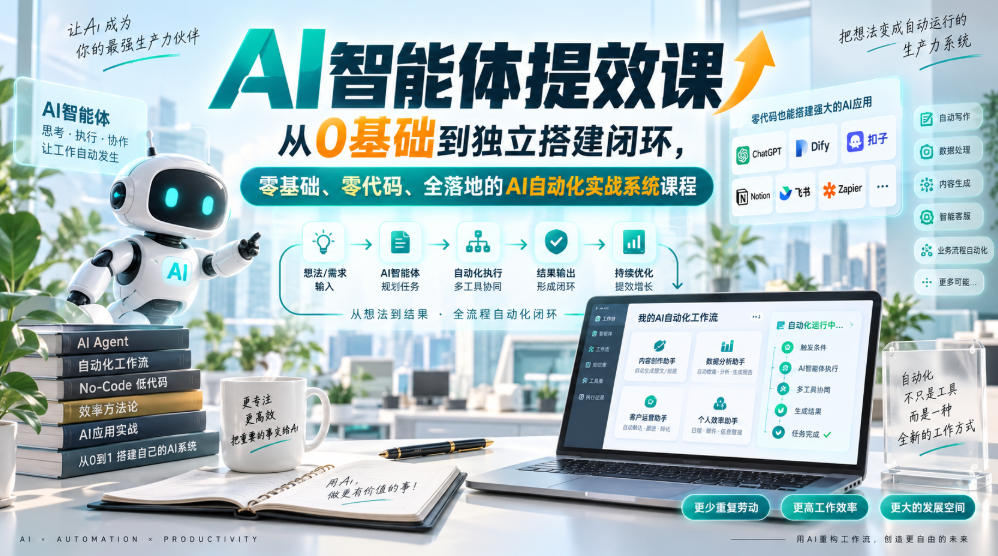 AI智能体提效课，从0基础到独立搭建闭环，零基础、零代码、全落地的AI自动化实战系统课程-heixxmi