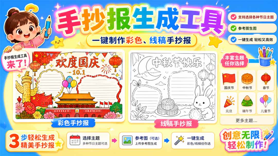 手抄报批量生成工具来了，完全免费，告别豆包生图，这个高清无水印-heixxmi