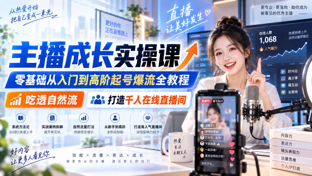主播成长实操课｜零基础从入门到高阶起号爆流全教程，吃透自然流，打造千人在线直播间-heixxmi