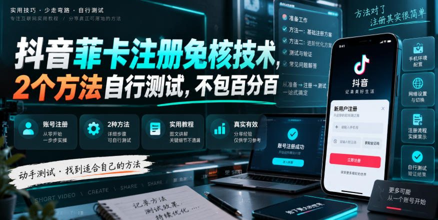 抖音菲卡注册免核技术，2个方法自行测试，不包百分百-heixxmi