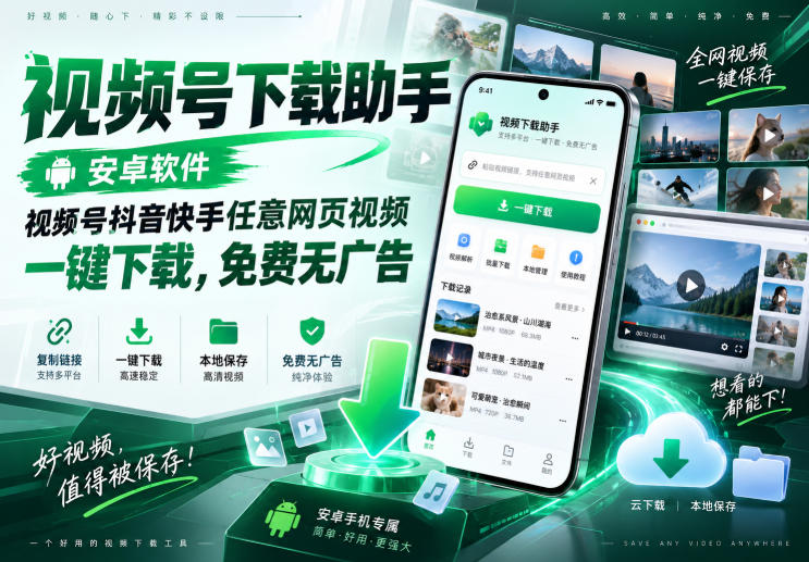 视频号下载助手，安卓软件，视频号抖音快手任意网页视频，一键下载，免费无广告-heixxmi