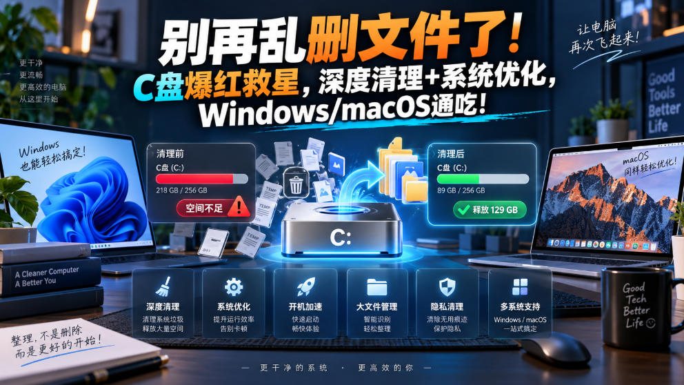 别再乱删文件了！C盘爆红救星，深度清理+系统优化，Windows/macOS通吃！-heixxmi