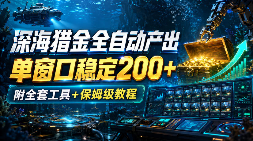 深海猎金全自动产出，单窗口稳定200+，附全套工具+保姆级教程【揭秘】-heixxmi
