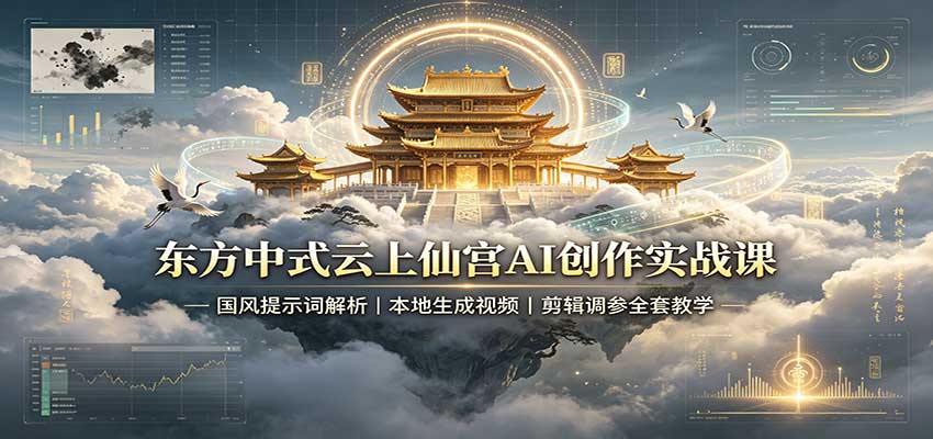 东方中式云上仙宫AI创作实战课：国风提示词解析，本地生成视频，剪辑调参全套教学-heixxmi