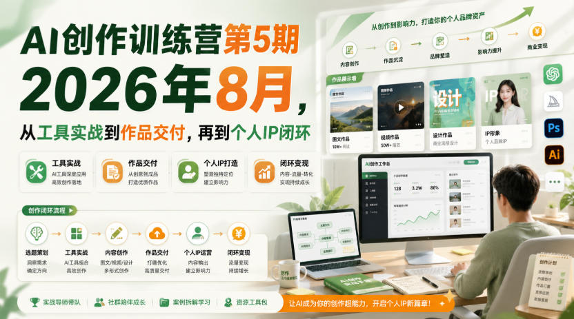 AI创作训练营第5期2026年8月，从工具实战到作品交付，再到个人IP闭环(更新0904)-heixxmi