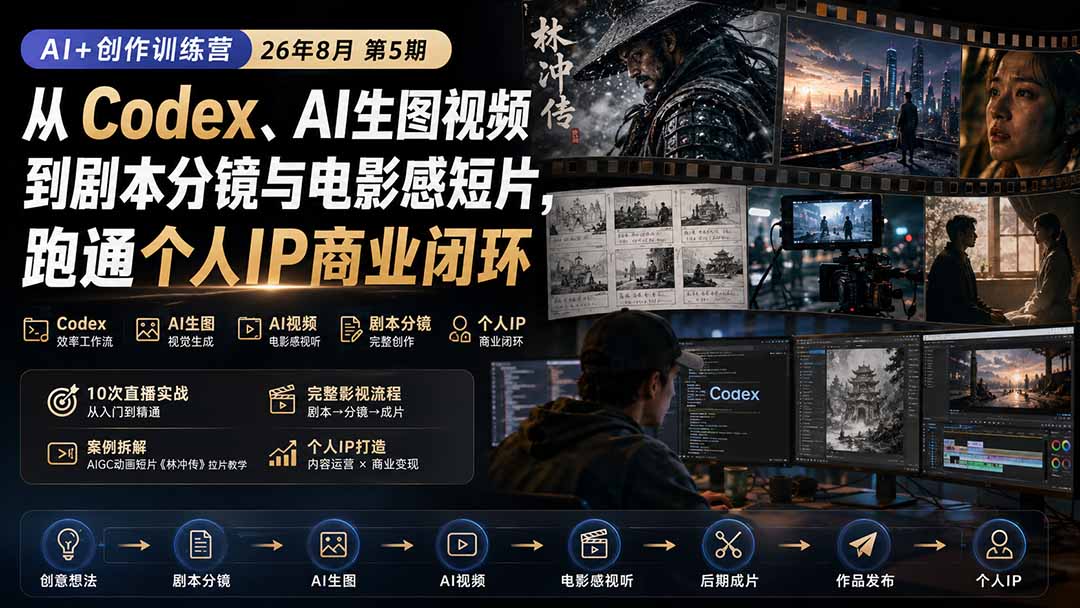 AI+创作训练营26年第5期-更新：从Codex、AI生图视频到剧本分镜与电影感短片，跑通个人IP商业闭环-heixxmi