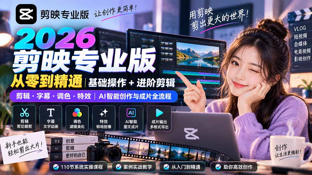2026剪映专业版从零到精通｜基础操作+进阶剪辑｜剪辑·字幕·调色·特效｜AI智能创作与成片全流程-heixxmi