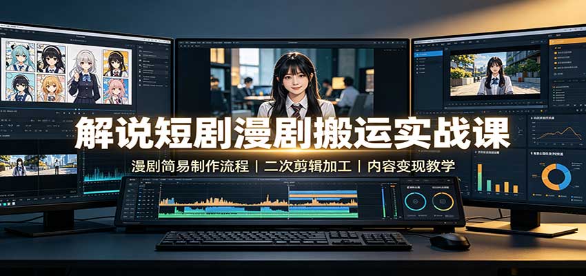 解说短剧漫剧搬运实战课：漫剧简易制作流程，二次剪辑加工，内容变现教学-heixxmi