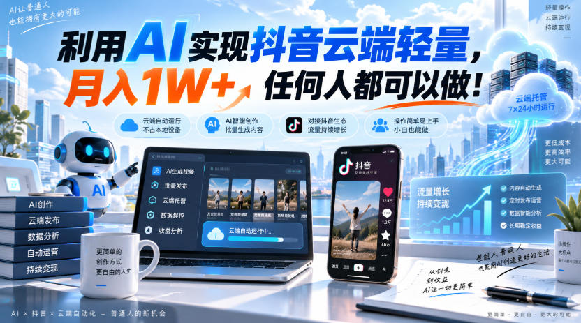 利用AI实现抖音云端轻量，月入1W+，任何人都可以做！【揭秘】-heixxmi