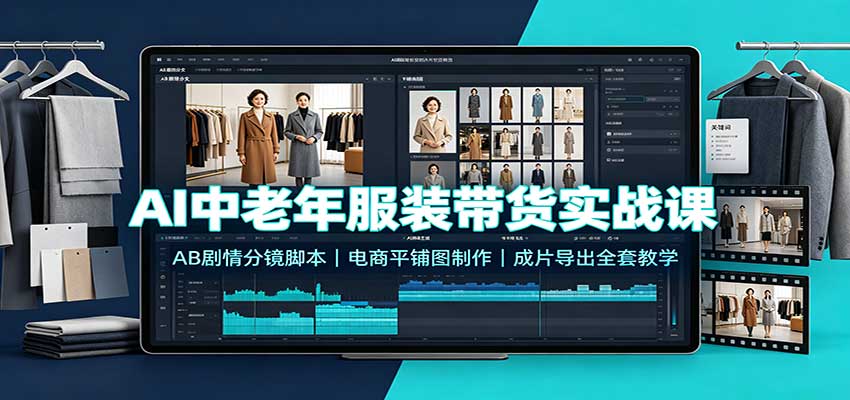 AI中老年服装带货实战课：AB剧情分镜脚本，电商平铺图制作，成片导出全套教学-heixxmi