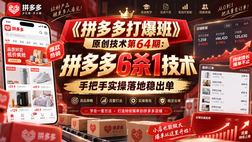 《拼多多打爆班》原创技术第64期：拼多多6杀1技术，手把手实操落地稳出单-heixxmi