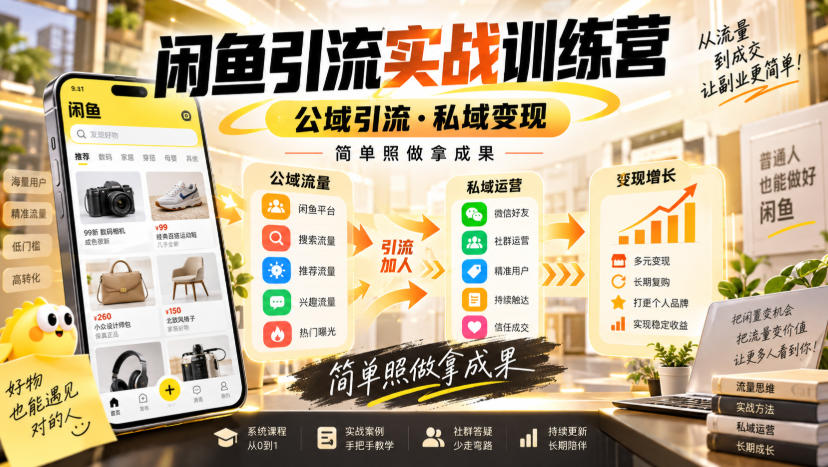 闲鱼引流实战训练营，公域引流·私域变现，简单照做拿成果-heixxmi