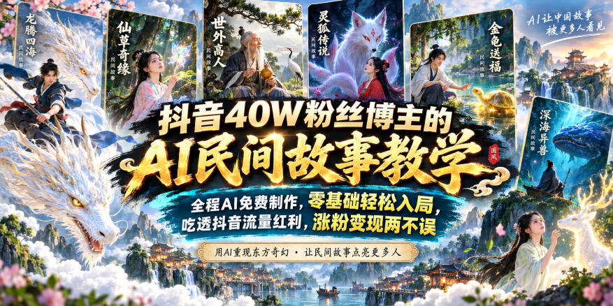 抖音40W粉丝博主的AI民间故事教学，全程AI免费制作，零基础轻松入局，吃透抖音流量红利，涨粉变现两不误-heixxmi