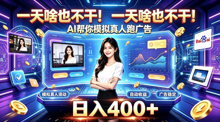 一天啥也不干！AI帮你模拟真人跑广告，稳定日入400+，实现真正被动变现【揭秘】-heixxmi