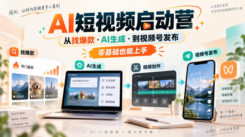 AI短视频启动营，从找爆款·AI生成·到视频号发布，零基础也能上手-heixxmi