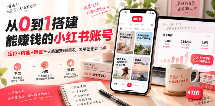 从0到1搭建能賺钱的小红书账号，定位+内容+运营三天跑通变现闭环-heixxmi