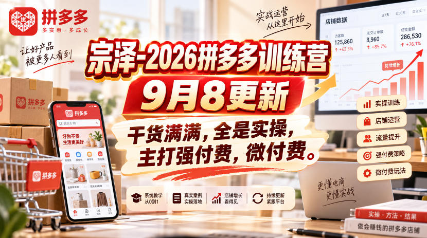宗泽-2026拼多多训练营9月8更新，干货满满，全是实操，主打强付费，微付费-heixxmi