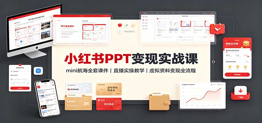 小红书PPT变现实战课：mini航海全套课件+直播实操教学，虚拟资料变现全流程-heixxmi