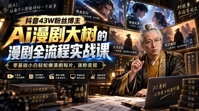 抖音43W粉丝博主Ai漫剧大树的漫剧制作全流程实战课，零基础小白轻松做漫剧短片，涨粉变现-heixxmi