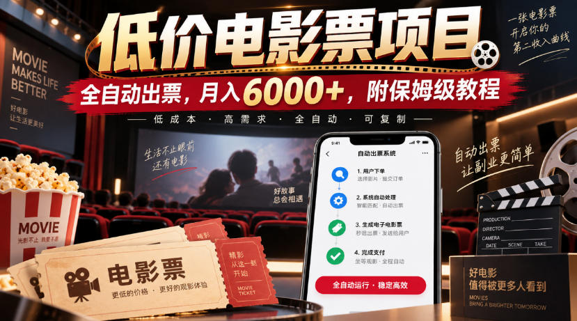 低价电影票项目，全自动出票，月入6000+，附保姆级教程【揭秘】-heixxmi