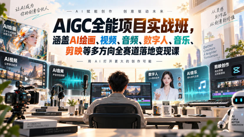 AIGC全能项目实战班，涵盖AI绘画、视频、音频、数字人、音乐、剪映等多方向全赛道落地变现课-heixxmi