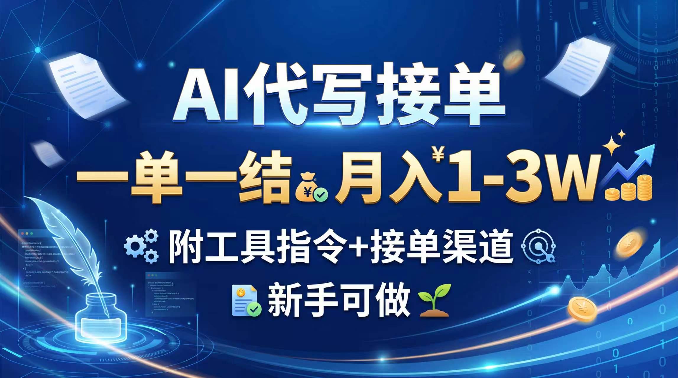 AI代写接单，一单一结，月入1-3W，附工具指令+接单渠道，新手可做-heixxmi