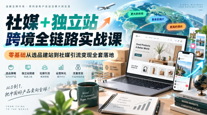 社媒+独立站跨境全链路实战课｜零基础从选品建站到社媒引流变现全套落地-heixxmi