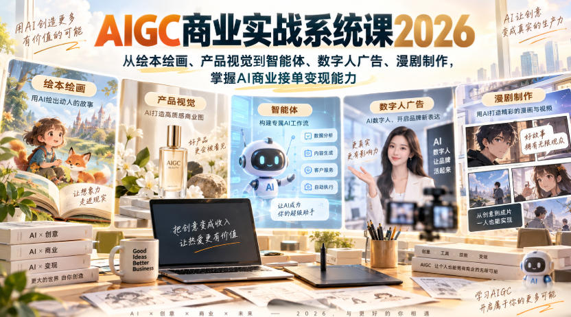AIGC商业实战系统课2026，从绘本绘画、产品视觉到智能体、数字人广告、漫剧制作，掌握AI商业接单变现能力-heixxmi