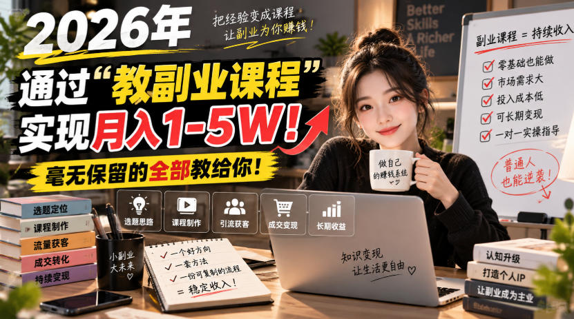 2026年通过“教副业课程”实现月入1-5W！毫无保留的全部教给你！【揭秘】-heixxmi