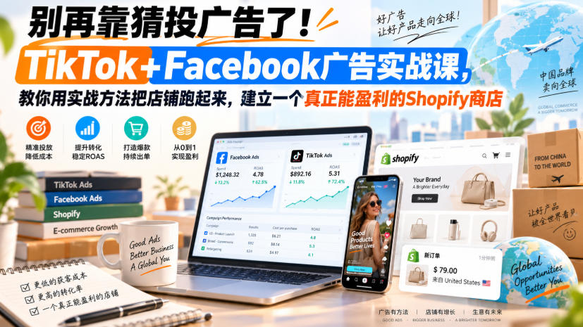 别再靠猜投广告了！TikTok+Facebook广告实战课，教你用实战方法把店铺跑起来，建立一个真正能盈利的Shopify商店【原创双语字幕】-heixxmi