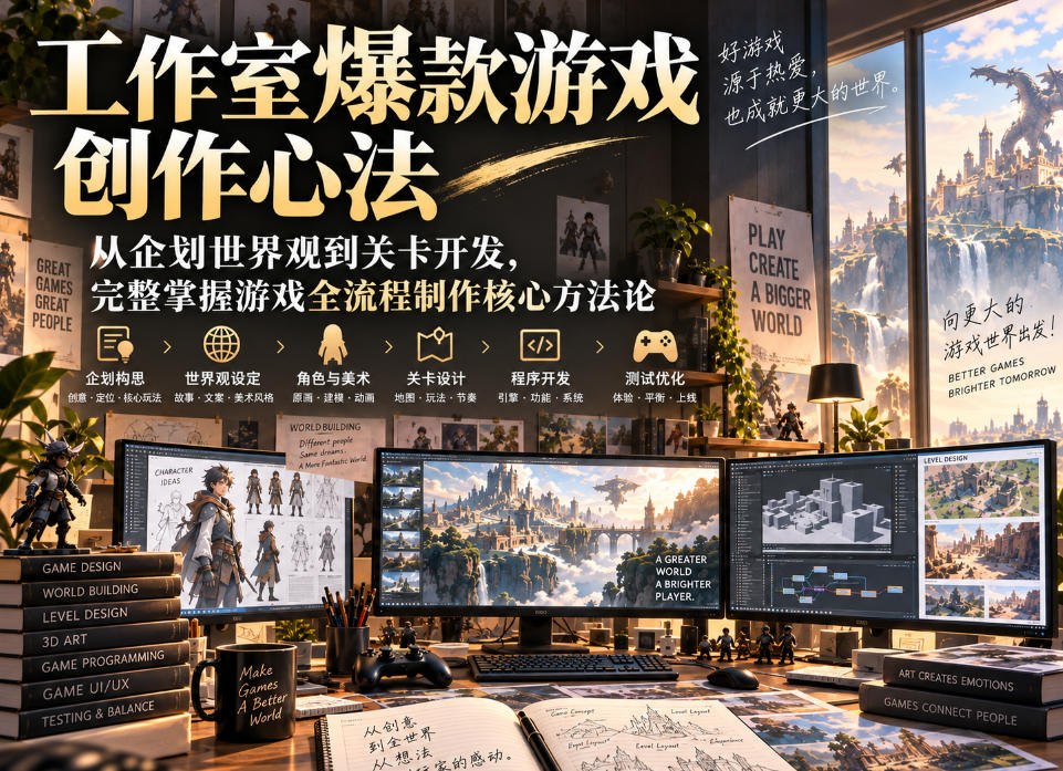 工作室爆款游戏创作心法|从企划世界观到关卡开发,完整掌握游戏全流程制作核心方法论