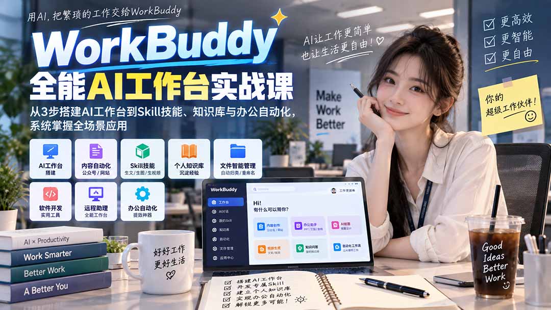 WorkBuddy全能AI工作台实战课：从3步搭建AI工作台到Skill技能、知识库与办公自动化，系统掌握全场景应用-heixxmi
