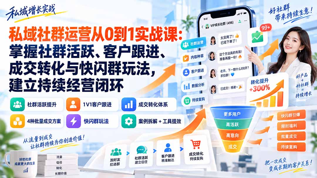 私域社群运营从0到1实战课：掌握社群活跃、客户跟进、成交转化与快闪群玩法，建立持续经营闭环-heixxmi
