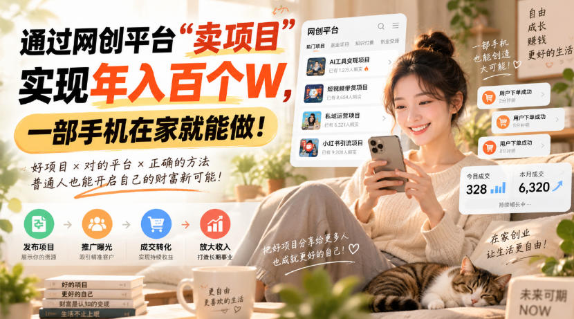 靠卖网创项目变现，一年拿下百万收益！一台手机就能操作！-heixxmi